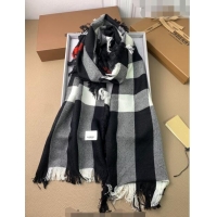Buy Fashionable Burberry Check Long Scarf with Fringe 35x240cm BR09131 Black 2023