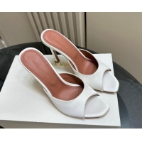 Durable Amina Muaddi Alexa Glass Slide Sandals 10.5cm in Satin White 091178