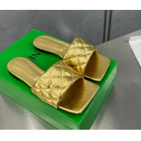 Big Discount Bottega Veneta Padded Quilted Metallic Leather Flat Slide Sandals Gold 020719