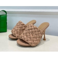 Lower Price Bottega Veneta Dot Wave Intrecciato Leather High Heel Slide Sandals 9.5cm Apricot 032019