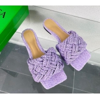 Charming Bottega Veneta Lido Flat Slide Sandals in Intrecciato Raffia Purple 524087
