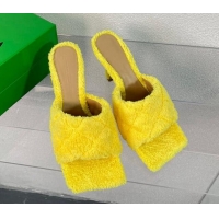 Low Price Bottega Veneta Padded Heel Slide Sandals 9cm in Quilted Sponge Fabric Yellow 0718005
