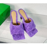 Unique Style Bottega Veneta Padded Heel Slide Sandals 9cm in Quilted Sponge Fabric Purple 0718009