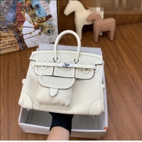 Famous Brand Hermes Birkin 25cm Cargo Bag in Swift Leather and Canvas HB25 White (Pure Handmade)