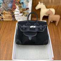 Low Cost Hermes Birkin 25cm Cargo Bag in Swift Leather and Canvas HB25 Black (Pure Handmade)