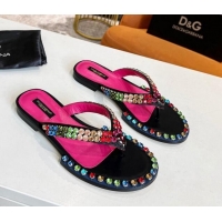 Low Price Dolce & Gabbana DG Crystal Flat Thong Sandals Black 113026
