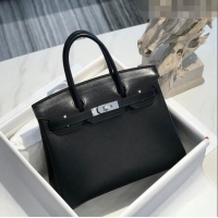 Top Quality Hermes Birkin Bag 30cm in Box Calf Leather HB30 Black/Silver (Half-handmade)