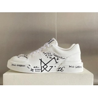 Cute Dolce & Gabbana New Roma Graffiti Calfskin Sneakers White 122305
