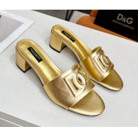 Perfect Dolce&Gabbana Cutout DG Calfskin Heel Slide Sandals 5cm Gold 122703