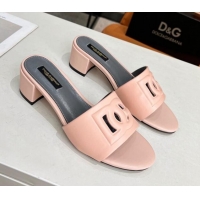 Lower Price Dolce&Gabbana Cutout DG Calfskin Heel Slide Sandals 5cm Light Pink 122705