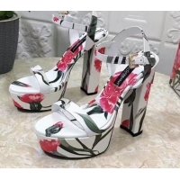 Charming Dolce & Gabbana DG Printed Calfskin High Heel Platform Sandals 15cm White 325050