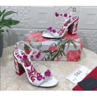 Good Product Dolce & Gabbana Calfskin Sandals 10.5cm with embroidery and painted heel White 703110