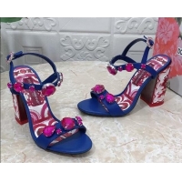 Best Price Dolce & Gabbana Calfskin Sandals 10.5cm with embroidery and painted heel Blue 703113