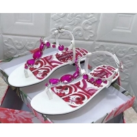 Best Product Dolce & Gabbana Patent Leather Flat Thong Sandals 1with embroidery White 703114