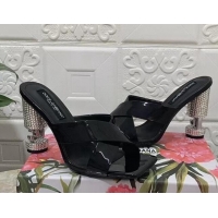 Popular Style Dolce & Gabbana Polished calfskin slide sandals 10.5cm with crystals and cross strap Black DG09021