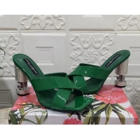 Feminine Dolce & Gabbana Polished calfskin slide sandals 10.5cm with crystals and cross strap Green 902039