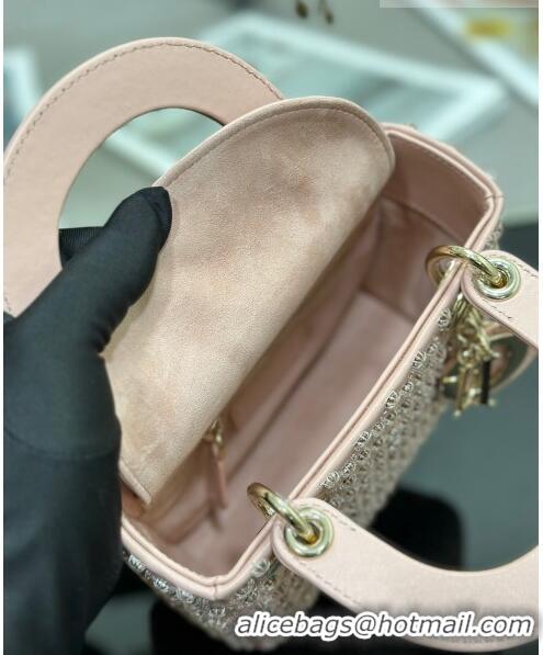 Top Quality Dior Lady Dior Mini Bag in Leather with Crystal Embroidery M0505 Light Pink 2023