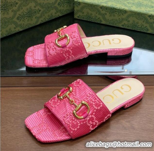 Cheap Price Gucci Horsebit GG Fabric Flat Slide Sandals Pink 901086