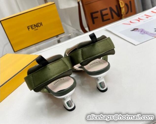 Unique Discount Fendi Colibrì Slingback Pumps 5.5cm in FF Mesh with Sequins Green/Nude 804090