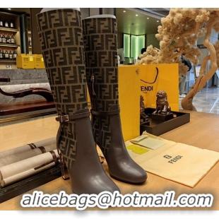 Top Grade Fendi Delfina High Boots in FF Fabric and Calfskin 105mm Heel 381813