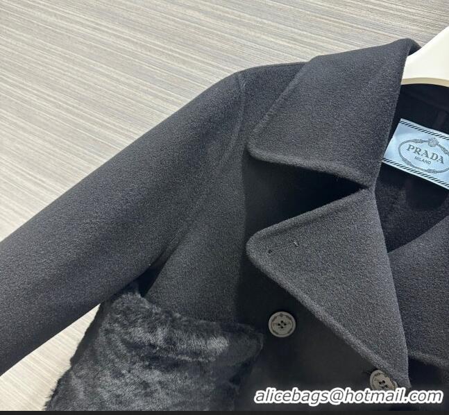 Buy Inexpensive Prada Cashmere Short Coat P102010 Black 2023