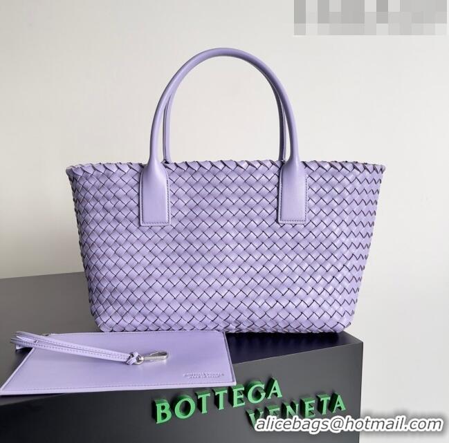 Most Popular Bottega Veneta Small Cabat Tote Bag in Intreccio Leather 730297 Purple 2023