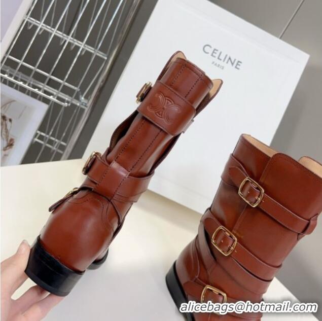 New Style Celine Lyra Ankle Buckles Boots in Calfskin Dark Brown 1016061