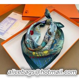 Market Sells Hermes Le Carnaval des Animaux Silk Sqaure Scarf 50x50cm H8062 Light Blue 2023