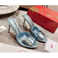 Popular Style Christian Louboutin Me Dolly High Heel Slide Sandals 10cm in Blue Patent Leather 321012