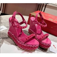Good Product Christian Louboutin Pyraclou Espadrilles Wedge Sandals 12cm Dark Pink 420039