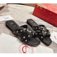 Perfect Christian Louboutin Miss Spika Club Flat Slide Sandals in Nappa Leather and Spikes Black 425093