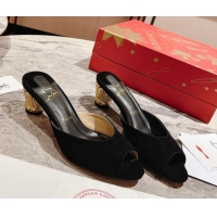 Purchase Christian Louboutin Lipsita Heel Slide Sandals 5.5cm in Black Suede 425101