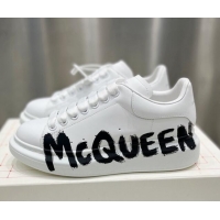 Famous Alexander McQueen Oversized Sneakers in Signature Print Silky Calfskin White 110274