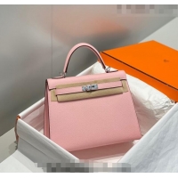 Luxury Cheap Hermes Epsom Kelly Bag 25cm/28cm in Calfskin Leather H25 3Q Pink/Silver 2023