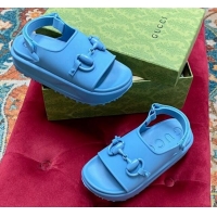 Good Quality Gucci Horsebit Rubber Slingback Platform Sandals Blue 620089