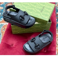 Best Product Gucci Horsebit Rubber Slingback Platform Sandals Black 620090