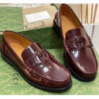 Popular Style Gucci Interlocking G Leather Loafers Burgundy 620097