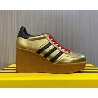Best Product adidas x Gucci Wedge Platform Sneakers 9cm in Gold Leather 718101