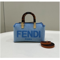 New Design Fendi By The Way Canvas Mini Boston Bag in 8570 Light blue denim 2023