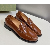 Good Quality Gucci Interlocking G Leather Loafers Brown 724114
