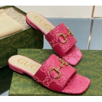 Cheap Price Gucci Horsebit GG Fabric Flat Slide Sandals Pink 901086