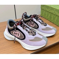 Unique Style Gucci Run Trainer Sneakers in Mesh and Suede with Interlocking G Purple/Grey 916036
