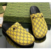 Custom Gucci GG Supreme Canvas Horsebit Flat Mules Yellow 916069