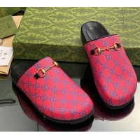 Low Cost Gucci GG Supreme Canvas Horsebit Flat Mules Red 916070