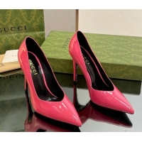 Low Cost Gucci Patent Leather Pointed High heel Pumps 10.5cm with GG Dark Pink 1012009