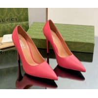 Buy Discount Gucci Leather Pointed High heel Pumps 10.5cm with GG Dark Pink 1012070