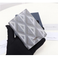 Grade Design Dior Essentials CD Diamond Canvas Bi-Fold Card Holder H42E Gray