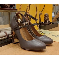 Perfect Fendi Delfina High-heeled Pumps in Deep Grey Calfskin 105mm Heel 381805