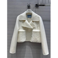 Good Product Prada Cashmere Short Coat P102008 White 2023