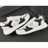 Lowest Cost Prada Men's Leather Sneakers with Logo White/Black 804111